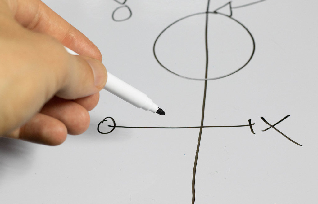 Taktik-Whiteboard mit Hand und Stift – Taktik-Seminar der Zurich Football Academy